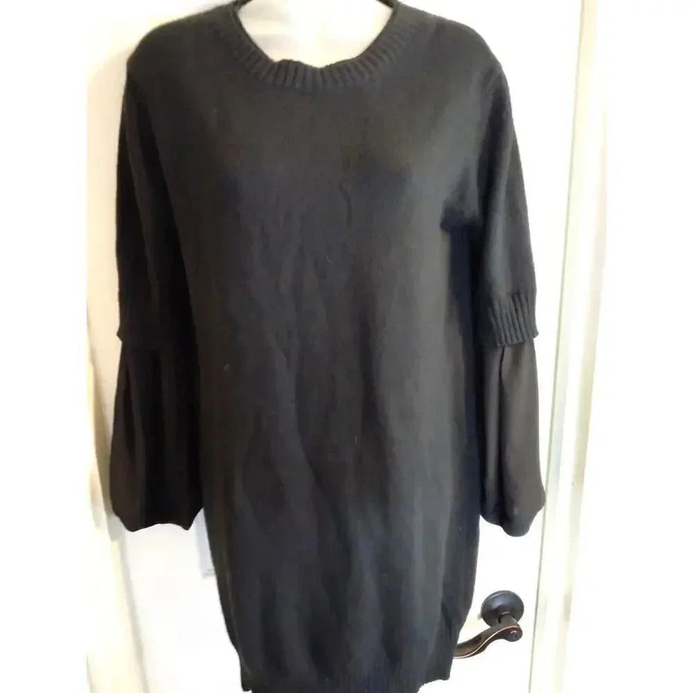 Vince Camuto Sweater Dress Black Double Sleeves Sz XS Bust 36" Length 32 "